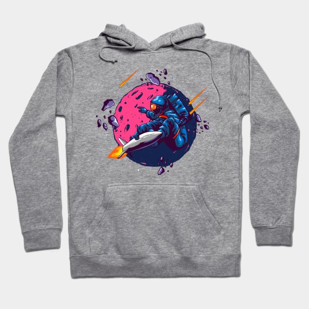 astronaut ride rocket illustration Hoodie by Mako Design 